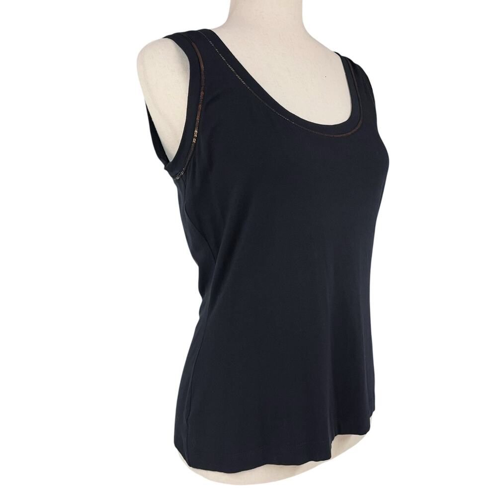 ST. JOHN Elegant Soft Stretch Jersey Black Tank w/ Dainty Copper Sequins Size S